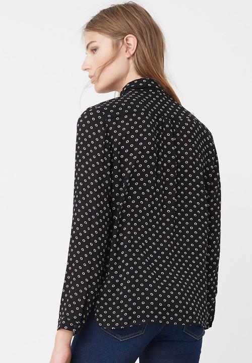 MANGO - Bow Neck Shirt Black