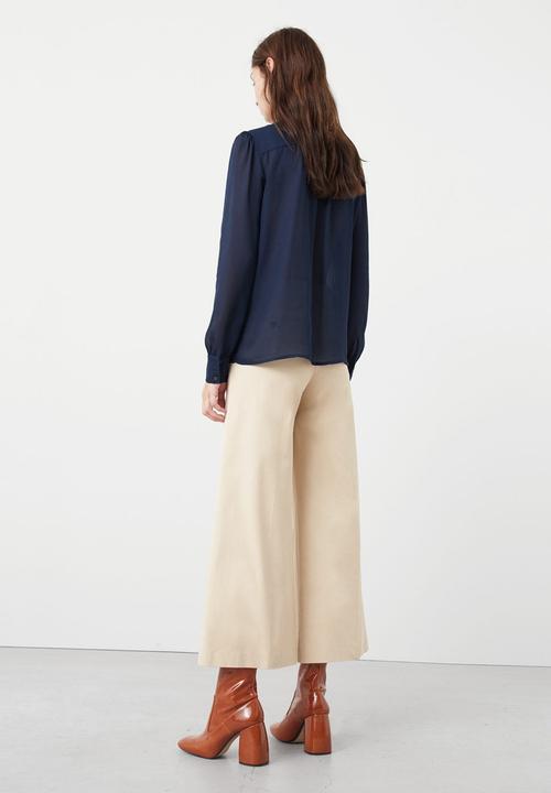 MANGO - Tie-neck Shirt Navy