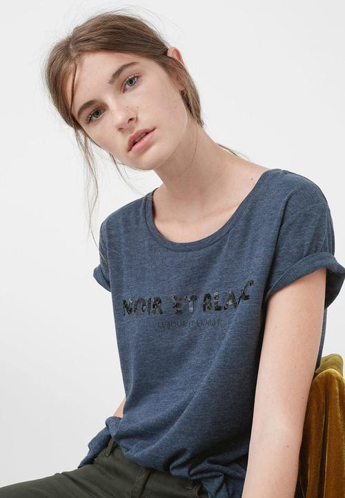 MANGO - Sequined Detail T-shirt Navy