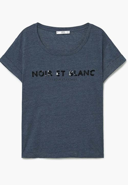 MANGO - Sequined Detail T-shirt Navy