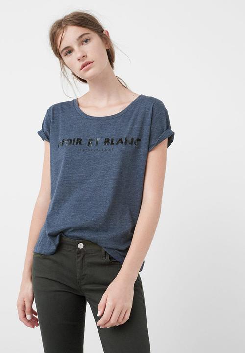 MANGO - Sequined Detail T-shirt Navy