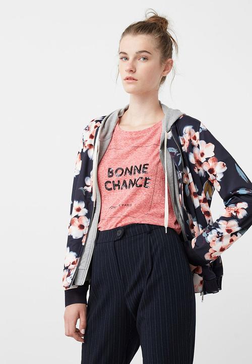 MANGO - Sequined Detail T-shirt Coral