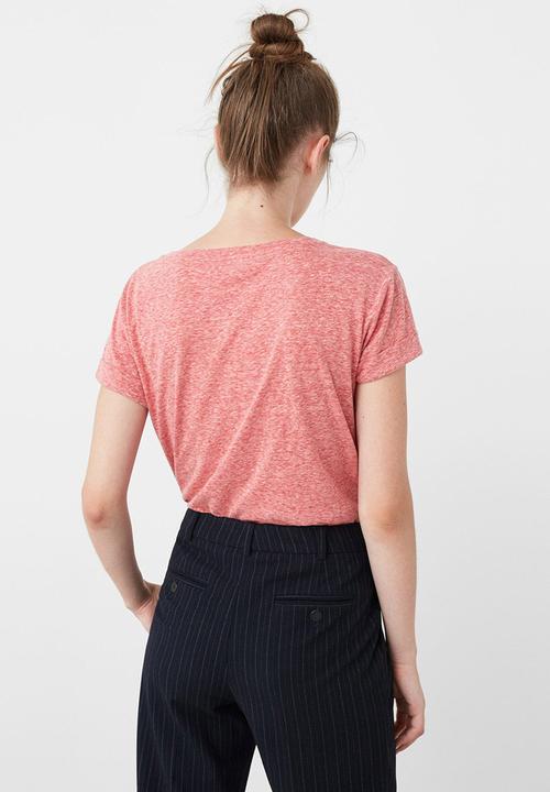 MANGO - Sequined Detail T-shirt Coral