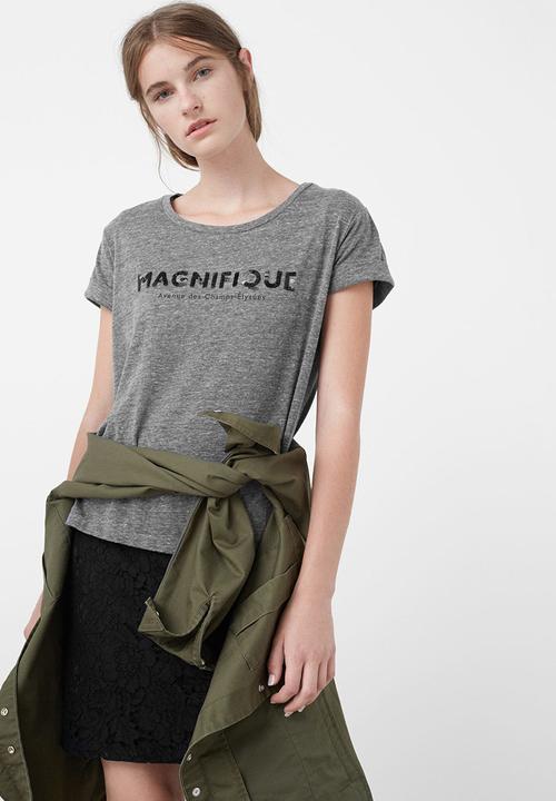 MANGO - Sequined Detail T-shirt Dark Grey