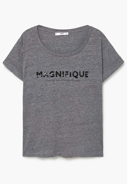 MANGO - Sequined Detail T-shirt Dark Grey