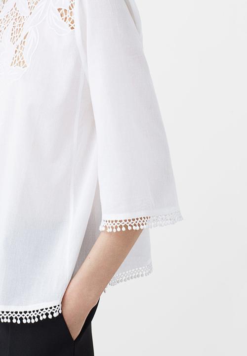 MANGO - Openwork Panel Blouse White