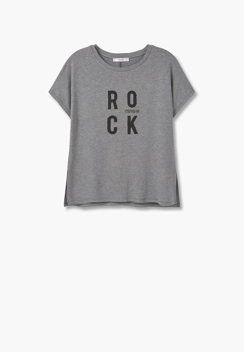 MANGO - Placement Print Short Sleeve T-shirt Grey