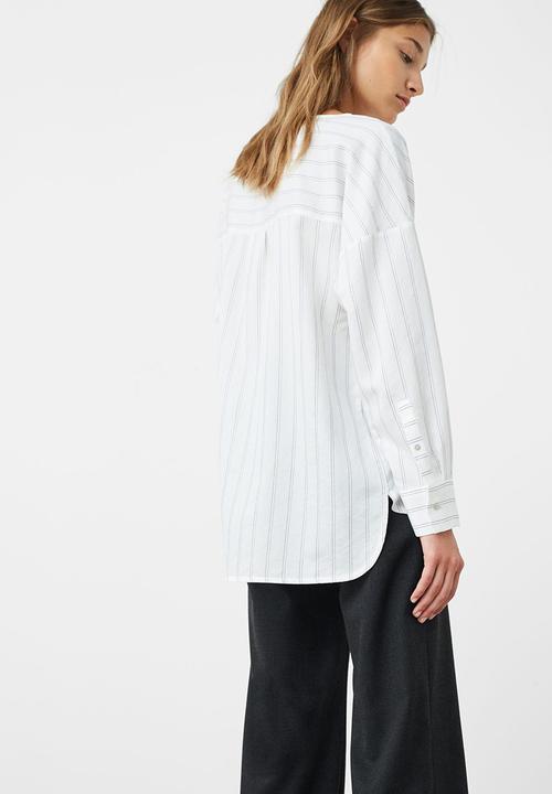 MANGO - Oversized Striped Blouse Off White