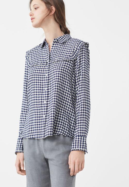 MANGO - Check Shirt with Frill Detail Navy