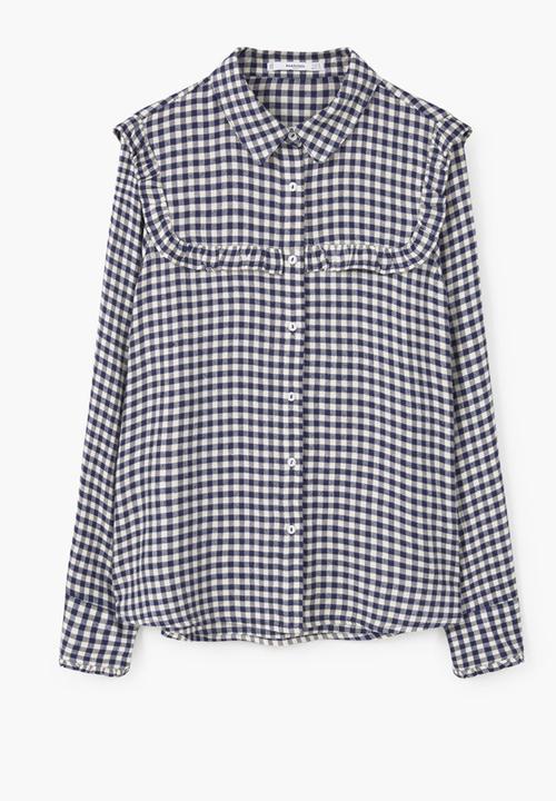 MANGO - Check Shirt with Frill Detail Navy