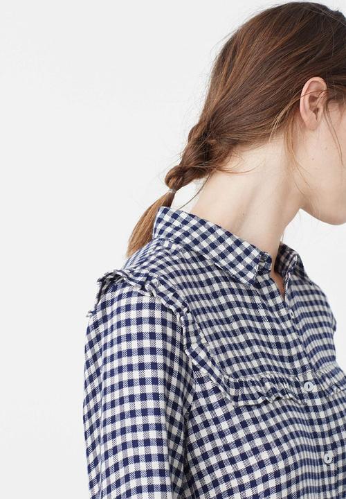 MANGO - Check Shirt with Frill Detail Navy