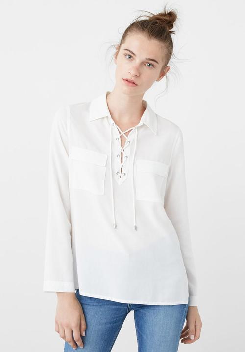 MANGO - Lace-up Shirt White