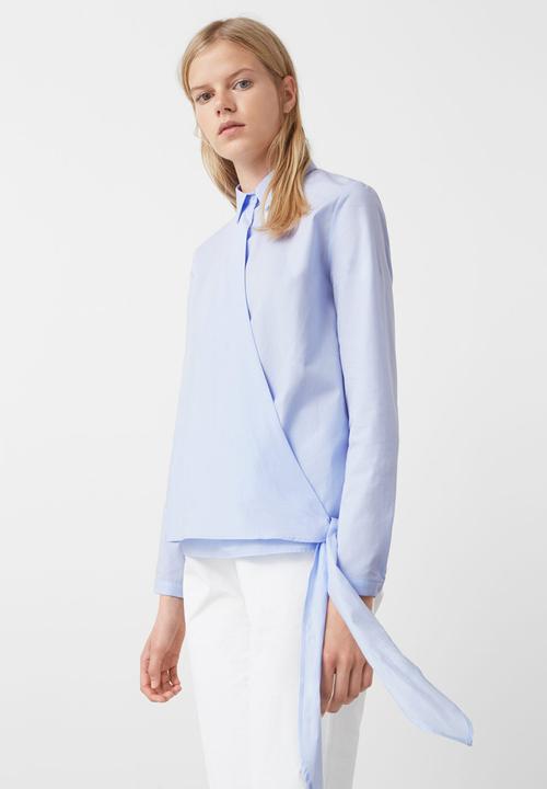 MANGO - Bow Detail Shirt Pale Blue