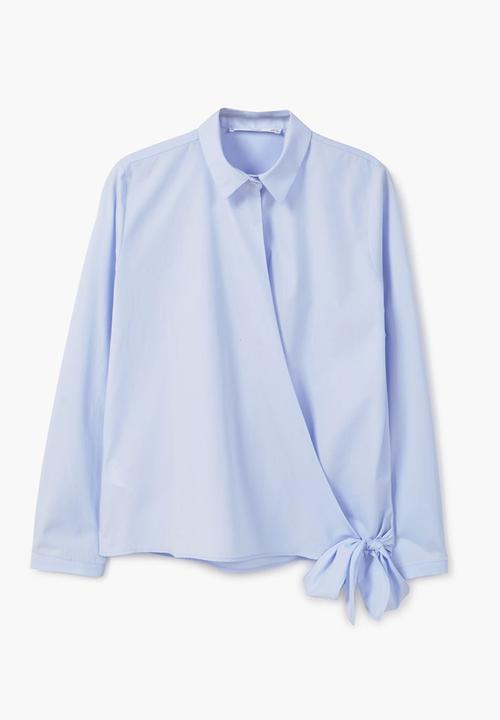 MANGO - Bow Detail Shirt Pale Blue