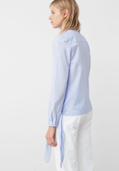 MANGO - Bow Detail Shirt Pale Blue