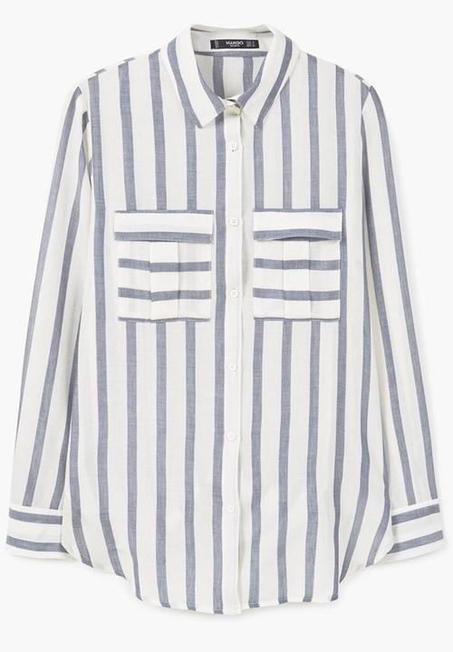 MANGO - Striped Shirt Blue and White