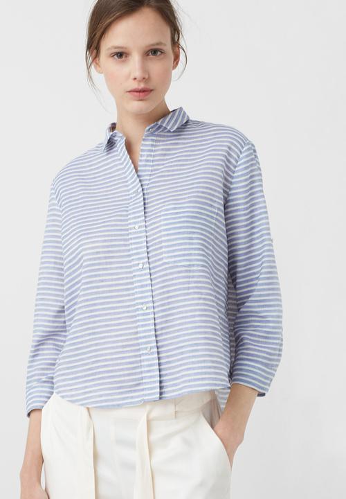 MANGO - Striped Shirt Pale Blue