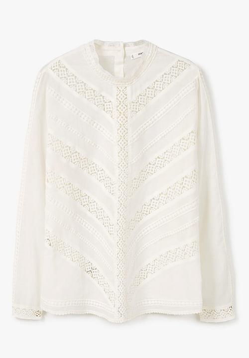 MANGO - Lace Panel Blouse White