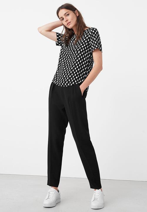 MANGO - Spotted Chest-pocket Blouse Black and White