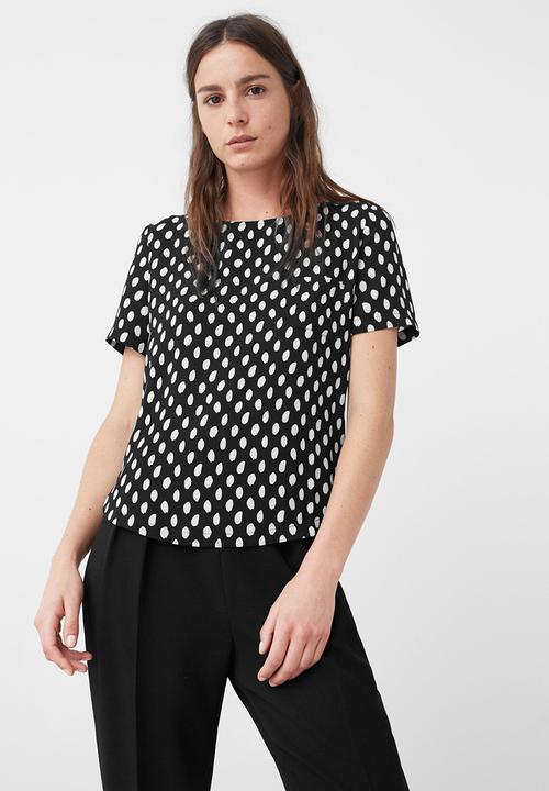 MANGO - Spotted Chest-pocket Blouse Black and White