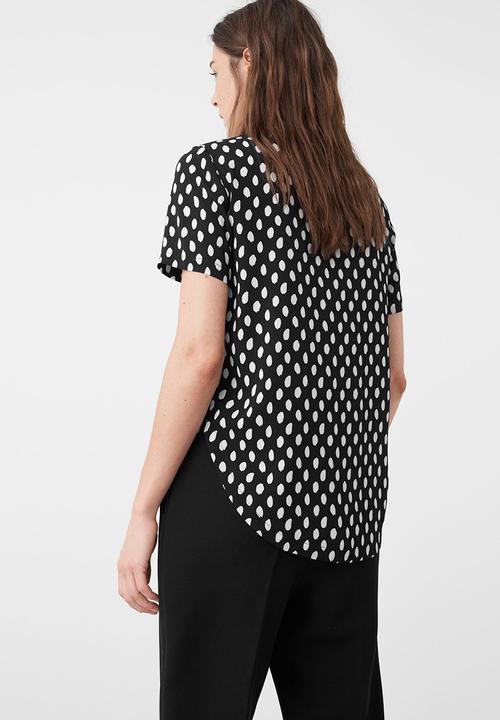 MANGO - Spotted Chest-pocket Blouse Black and White