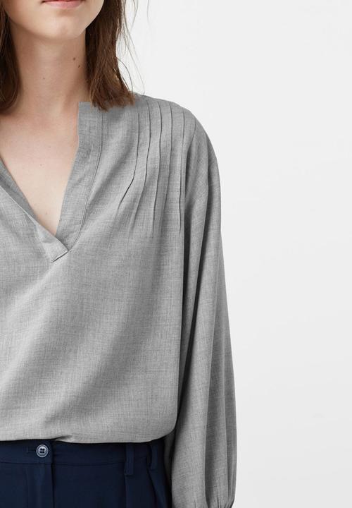MANGO - Decorative Pleat Blouse Grey