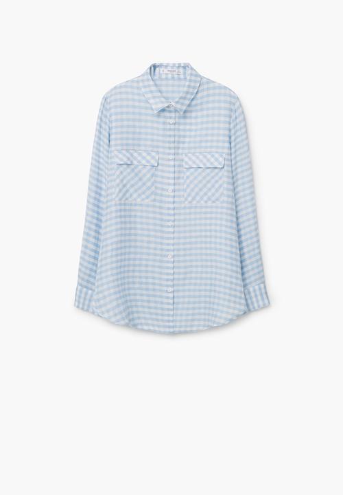 MANGO - Checked Flowy Shirt Blue and White