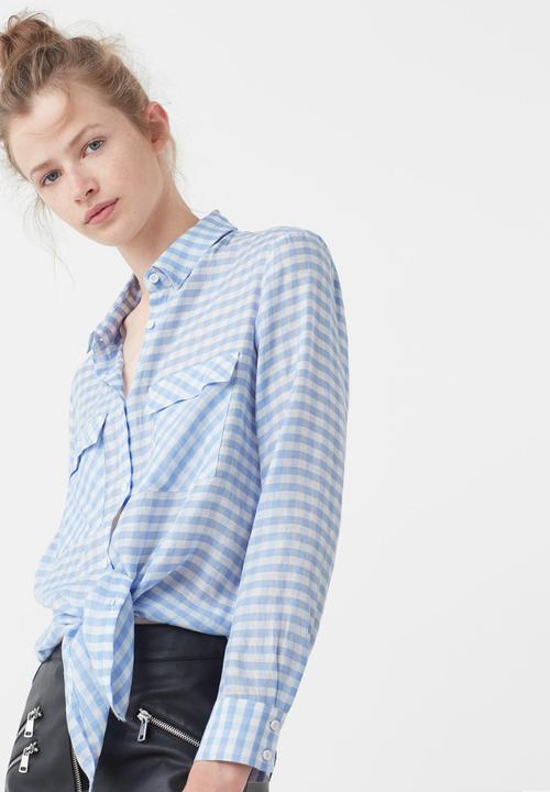 MANGO - Checked Flowy Shirt Blue and White
