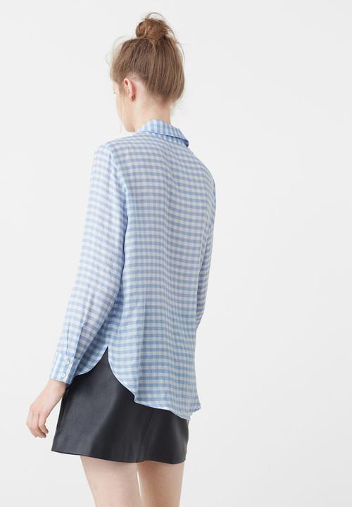 MANGO - Checked Flowy Shirt Blue and White