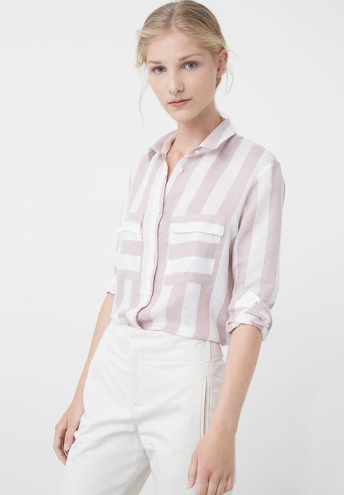 MANGO - Stripe Long Sleeve Shirt Pale Pink
