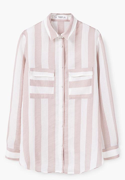 MANGO - Stripe Long Sleeve Shirt Pale Pink