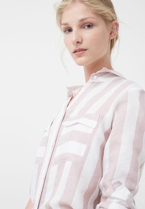 MANGO - Stripe Long Sleeve Shirt Pale Pink