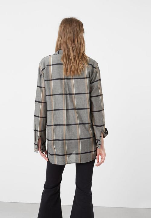 MANGO - Long Sleeve Check Shirt Grey