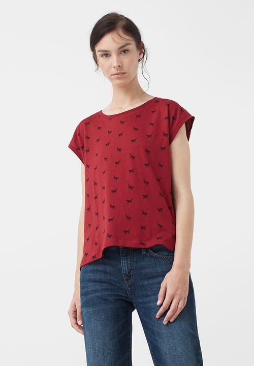 MANGO - All-over Print T-shirt Red