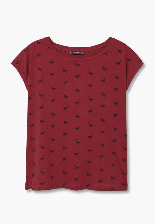 MANGO - All-over Print T-shirt Red