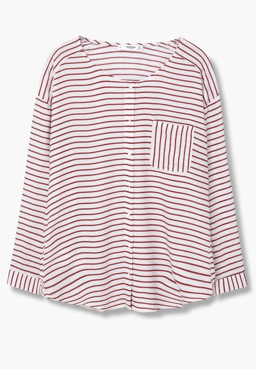 MANGO - Striped Round Neck Shirt Off White