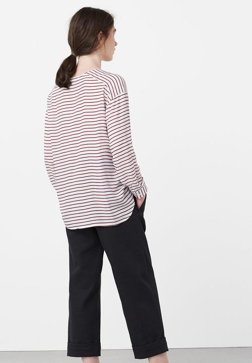 MANGO - Striped Round Neck Shirt Off White