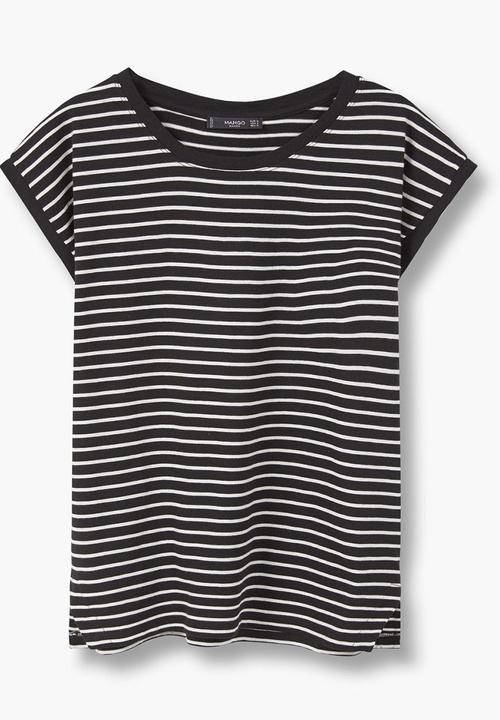 MANGO - Striped Cap Sleeve T-shirt Black and White