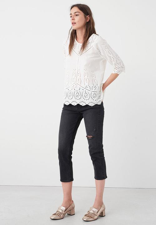 MANGO - Embroidered Detail Blouse White