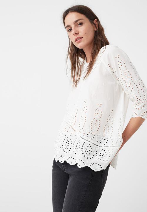 MANGO - Embroidered Detail Blouse White