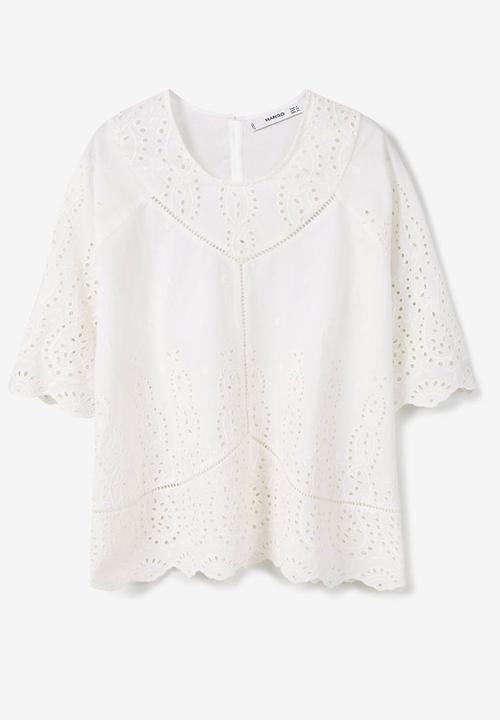 MANGO - Embroidered Detail Blouse White