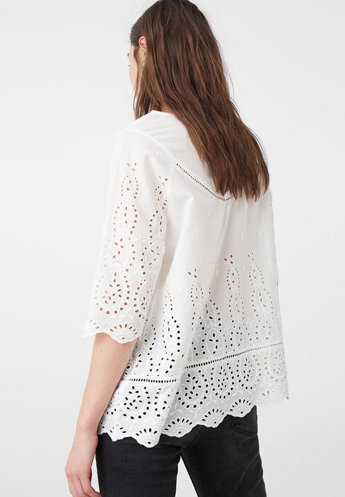MANGO - Embroidered Detail Blouse White