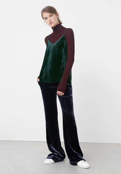 MANGO - Thin Strap Velvet Top Dark Green