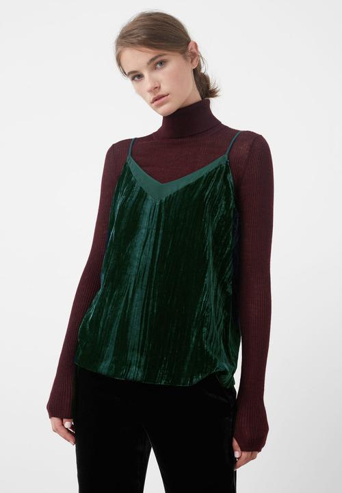 MANGO - Thin Strap Velvet Top Dark Green