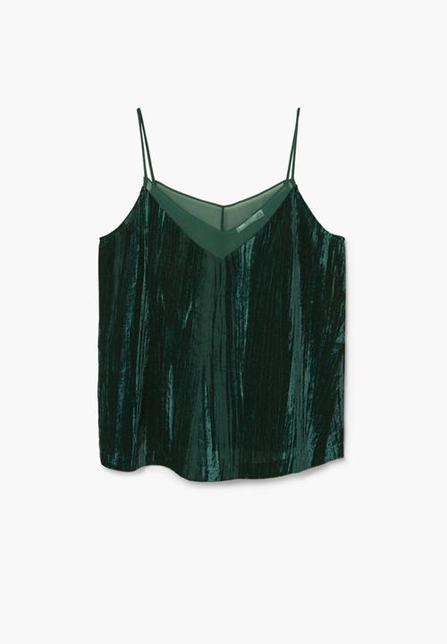 MANGO - Thin Strap Velvet Top Dark Green