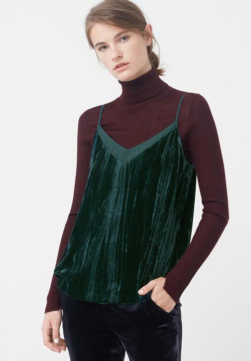 MANGO - Thin Strap Velvet Top Dark Green