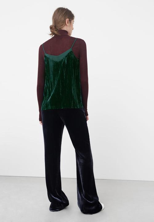 MANGO - Thin Strap Velvet Top Dark Green