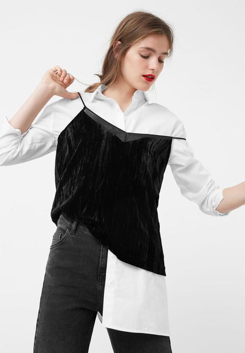 MANGO - Thin Strap Velvet Top Black
