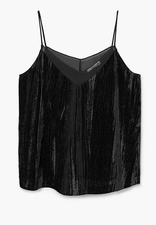 MANGO - Thin Strap Velvet Top Black