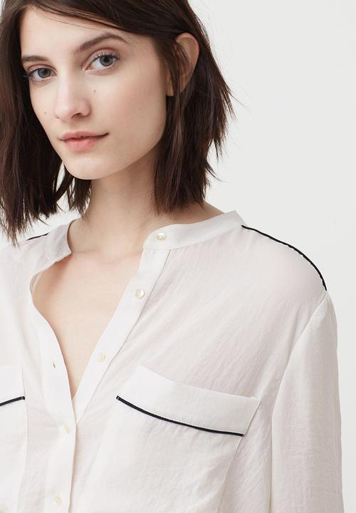 MANGO - Chest-pocket Flowy Blouse Off White